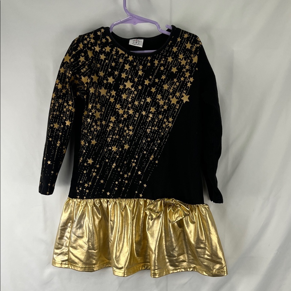 Girl’s Skater Dress - Size 7/8 - Gold and Black - Party - Stars